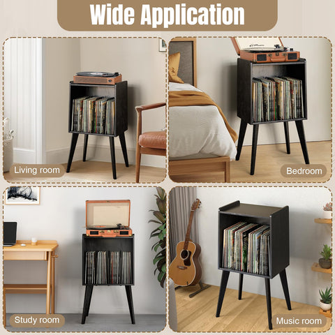 Gannyfer Record Player Stand fits standard turntables for versatile use.