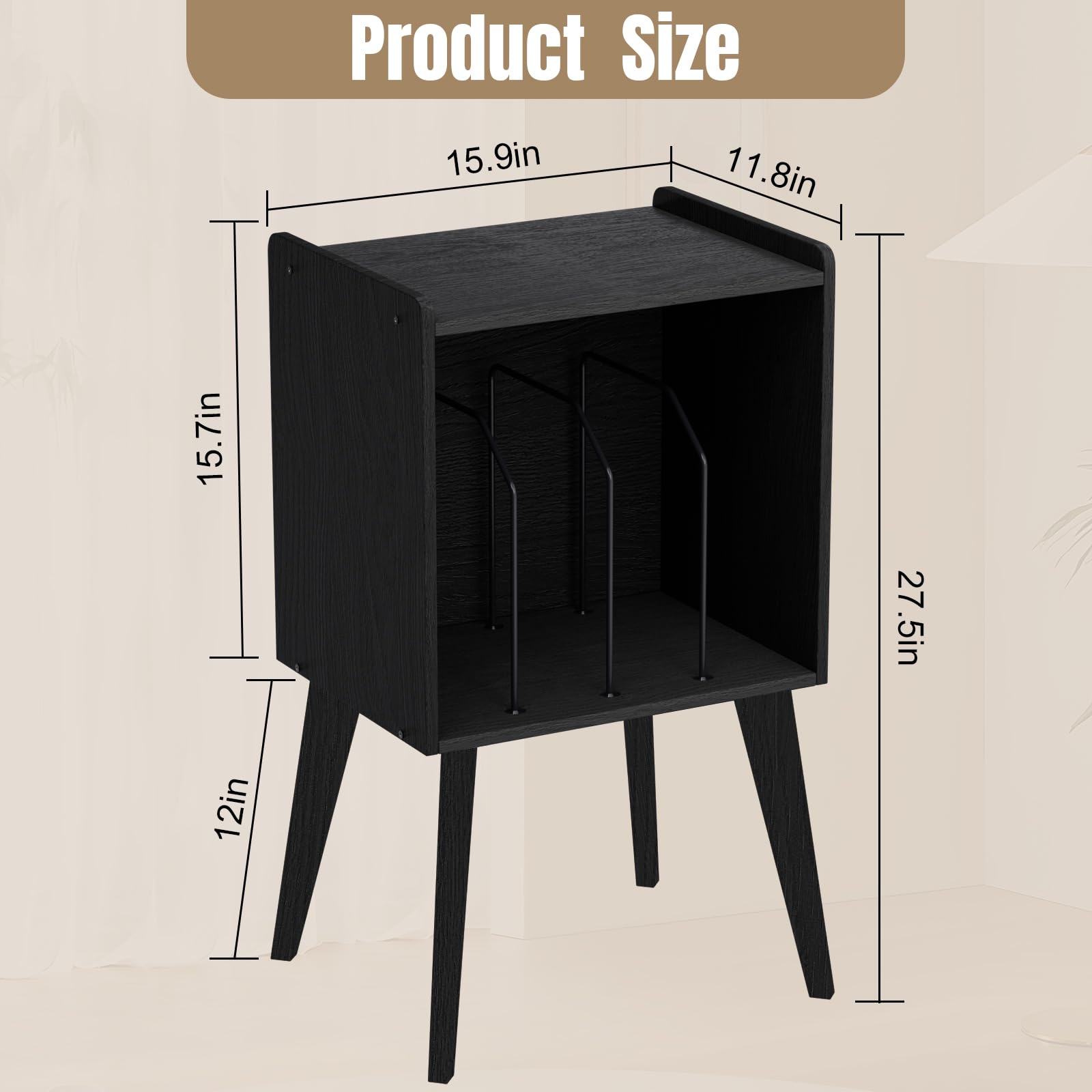 Gannyfer Record Player Stand features sturdy E1 MDF and wood legs.