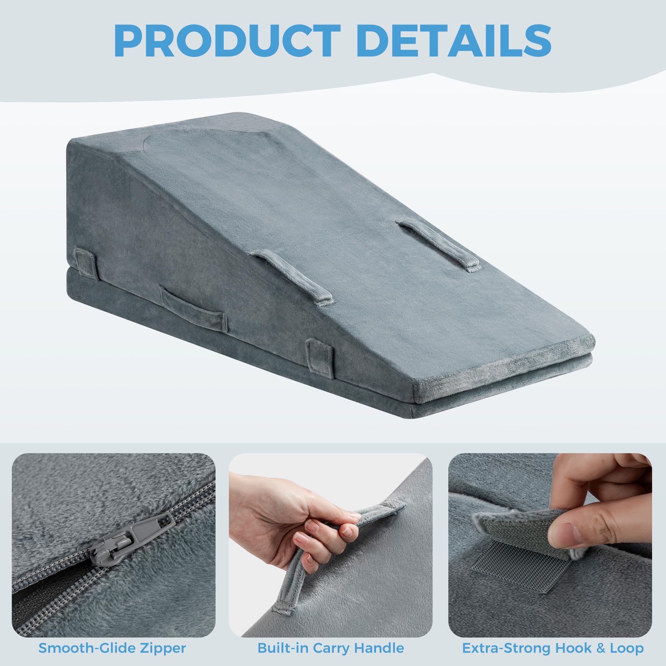 Ganondorf leg elevation pillow shown on bed with non-slip base for stable placement.