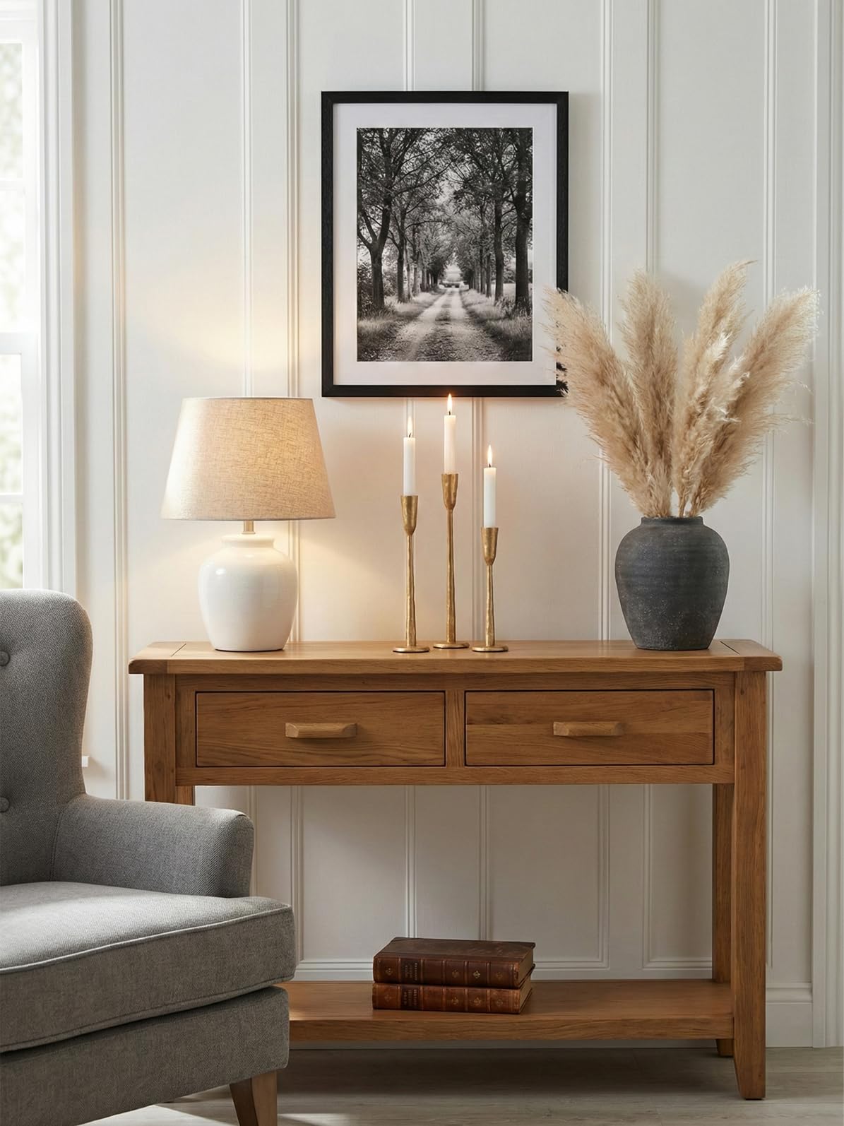 Ganwu dramatic candle centerpiece for mantel or dining table.