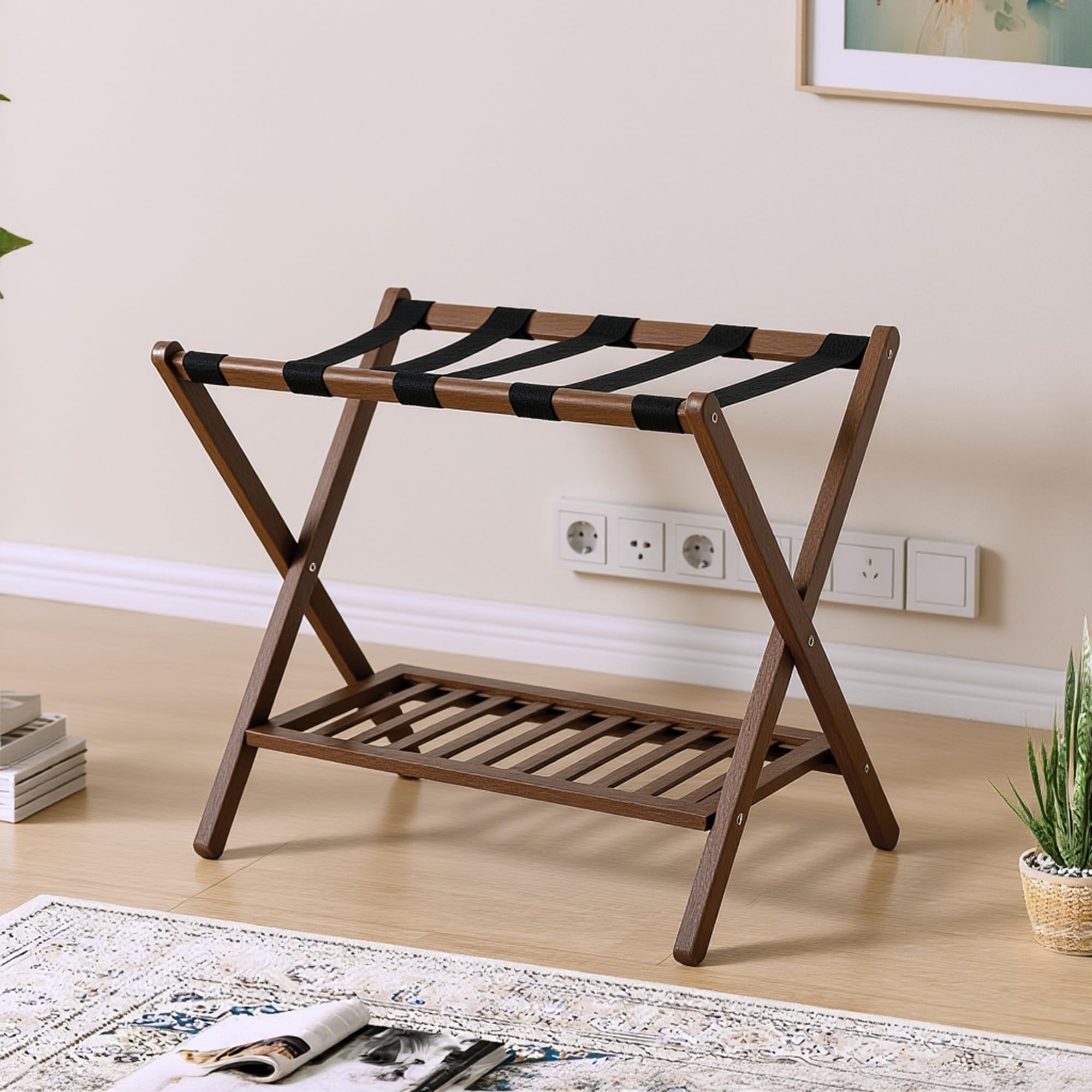 GAOHAPY luggage rack in room showcases space-saving convenience.