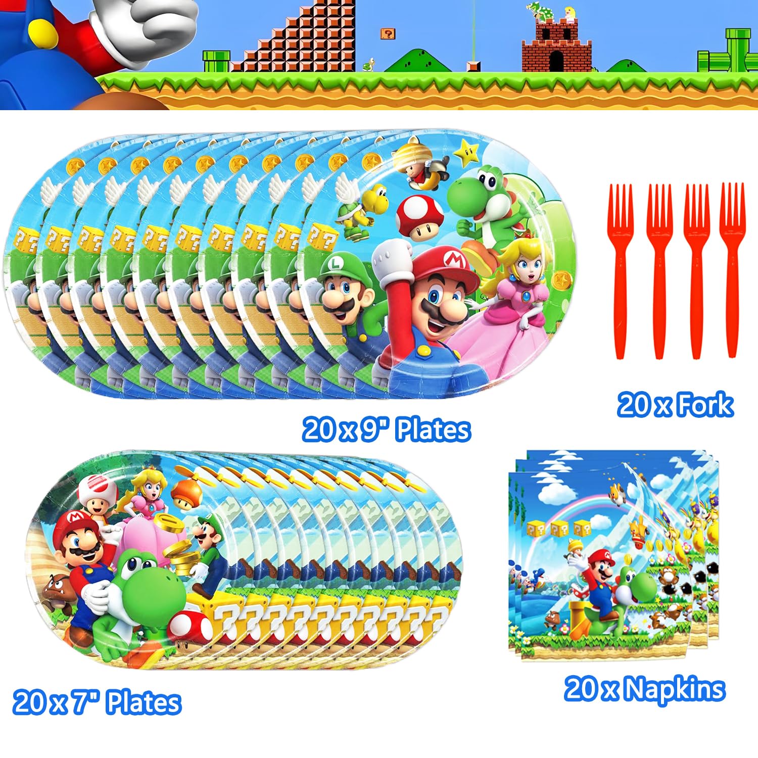GARDELF 123Pcs Super Bros forks support easy, mess-free dining.