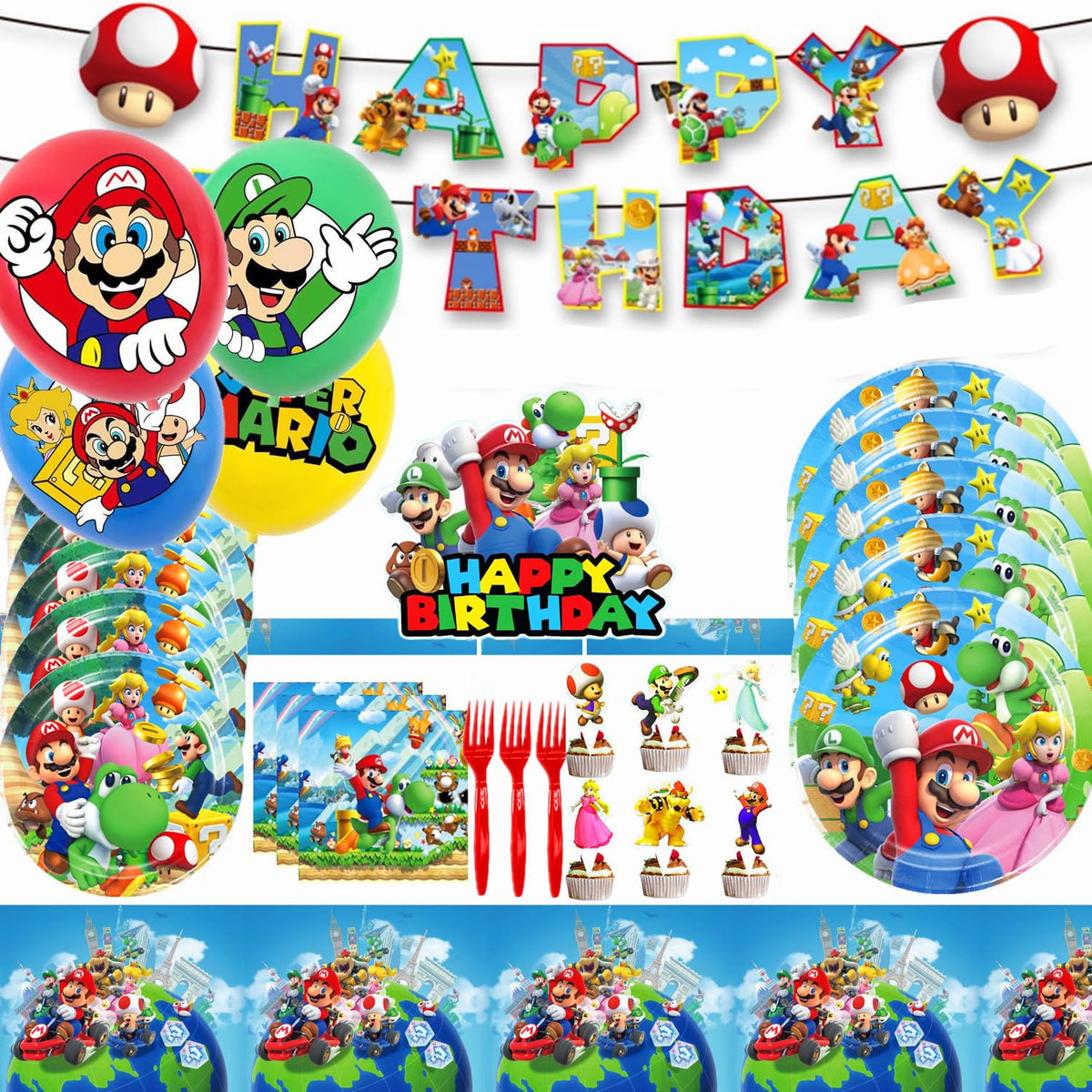 GARDELF 123Pcs Super Bros 9-inch plates brighten the party table and simplify serving.
