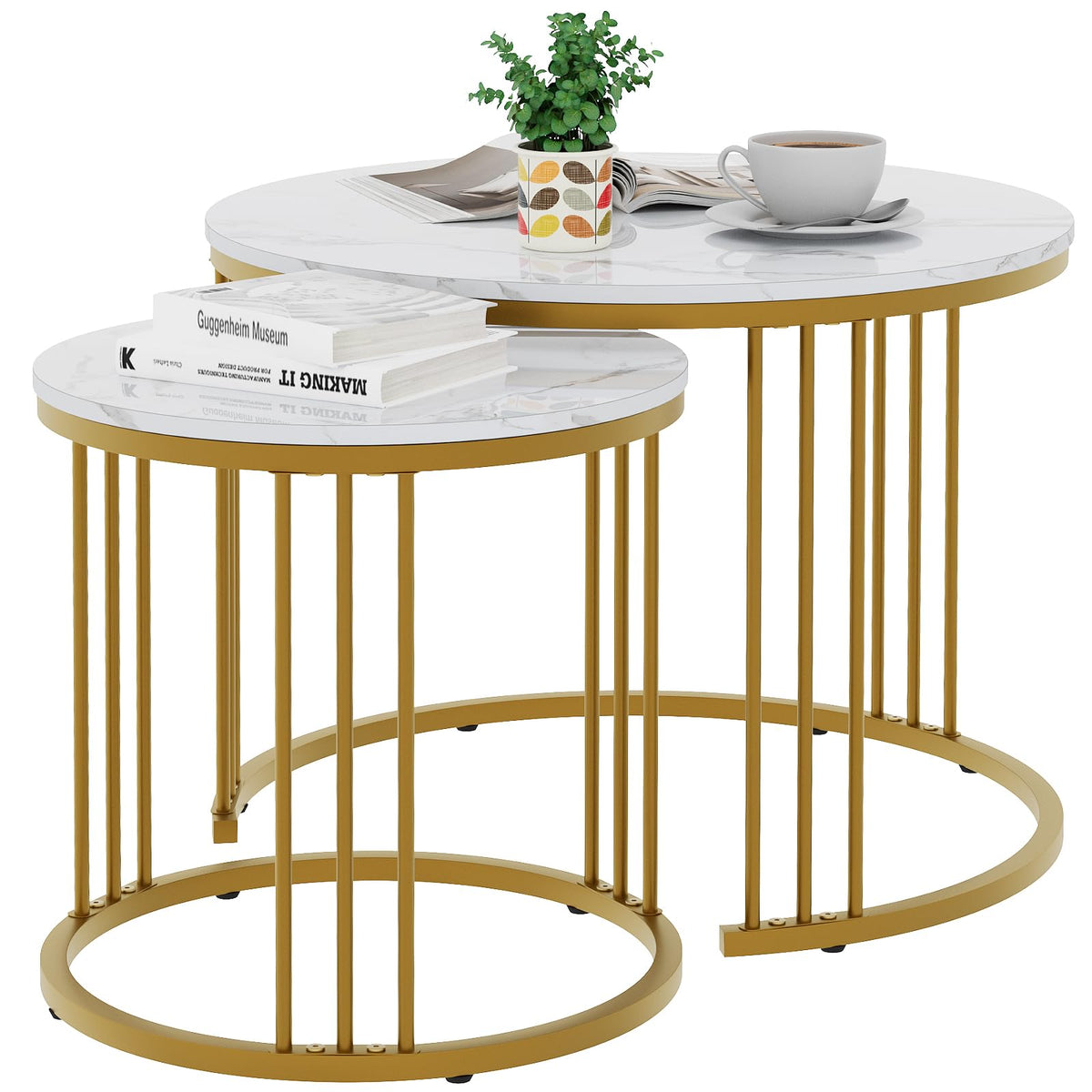 Garden 4 You nesting coffee table large white and gold top for space-saving elegance.