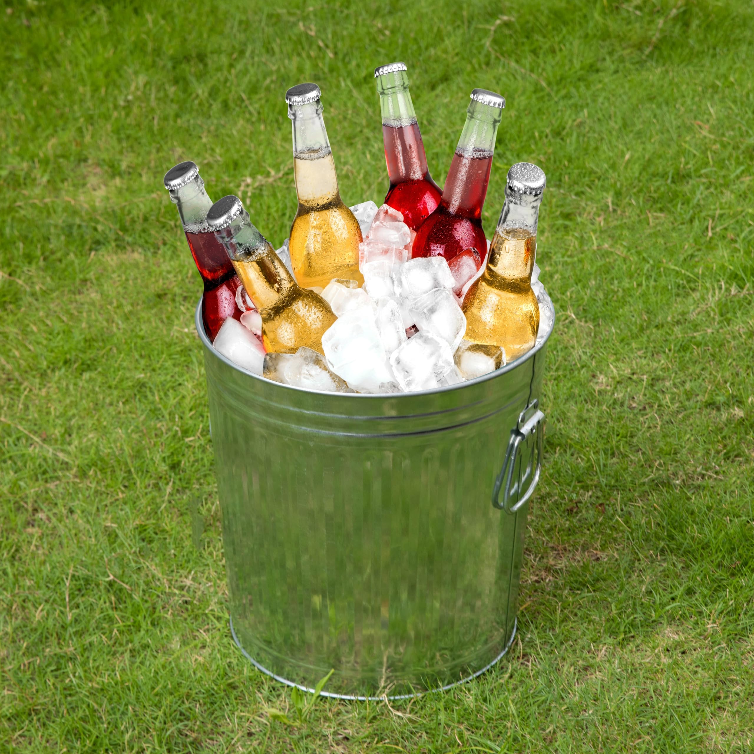 Gardenised indoor kitchen use round galvanized trash can with easy clean surface
