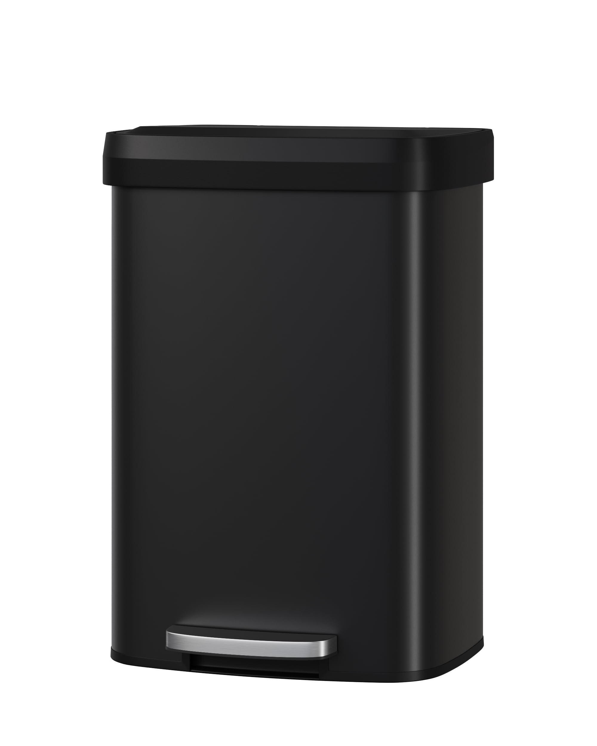Garvee 13gal metal trash can with lid in black, ideal for tidy kitchen waste