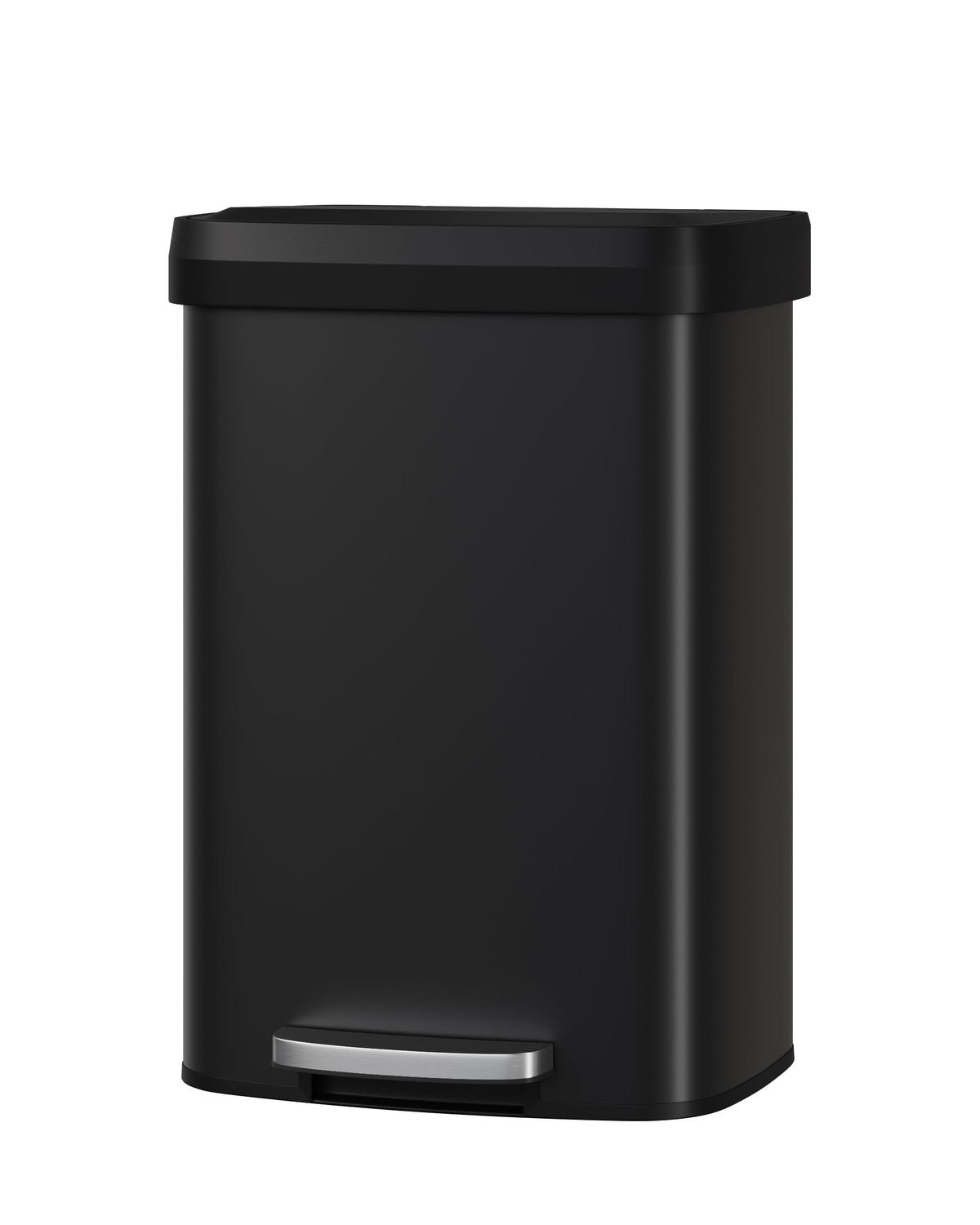 Garvee 13gal metal trash can with lid in black, ideal for tidy kitchen waste