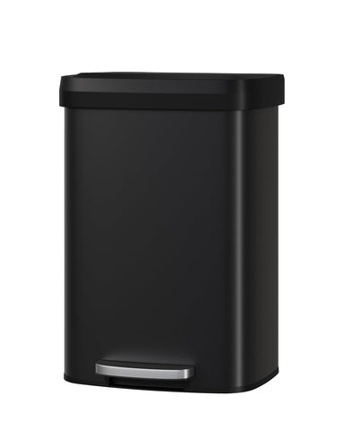 Garvee 13gal metal trash can with lid in black, ideal for tidy kitchen waste