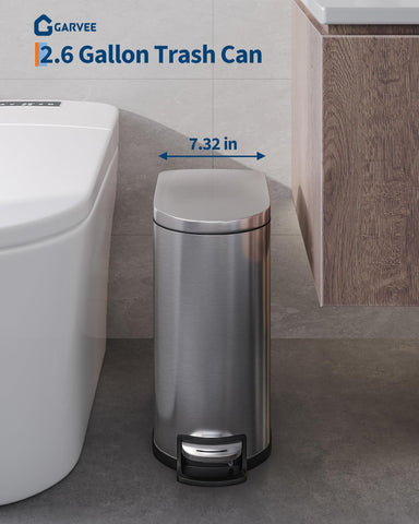 Garvee 2.6-gal trash can front view highlighting compact footprint for tight spaces.