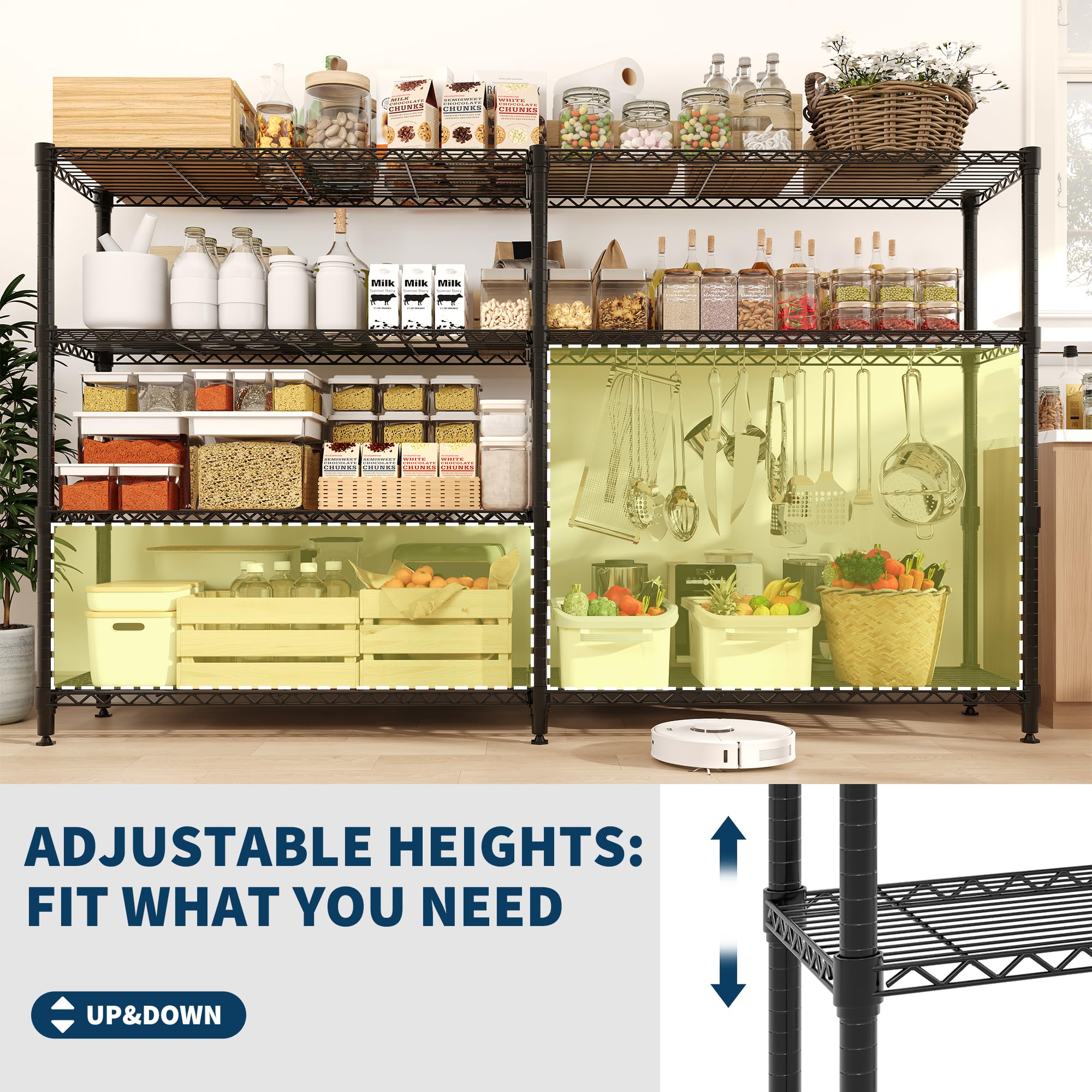 Garvee adjustable shelf height with crossbars and clips for flexible spacing.
