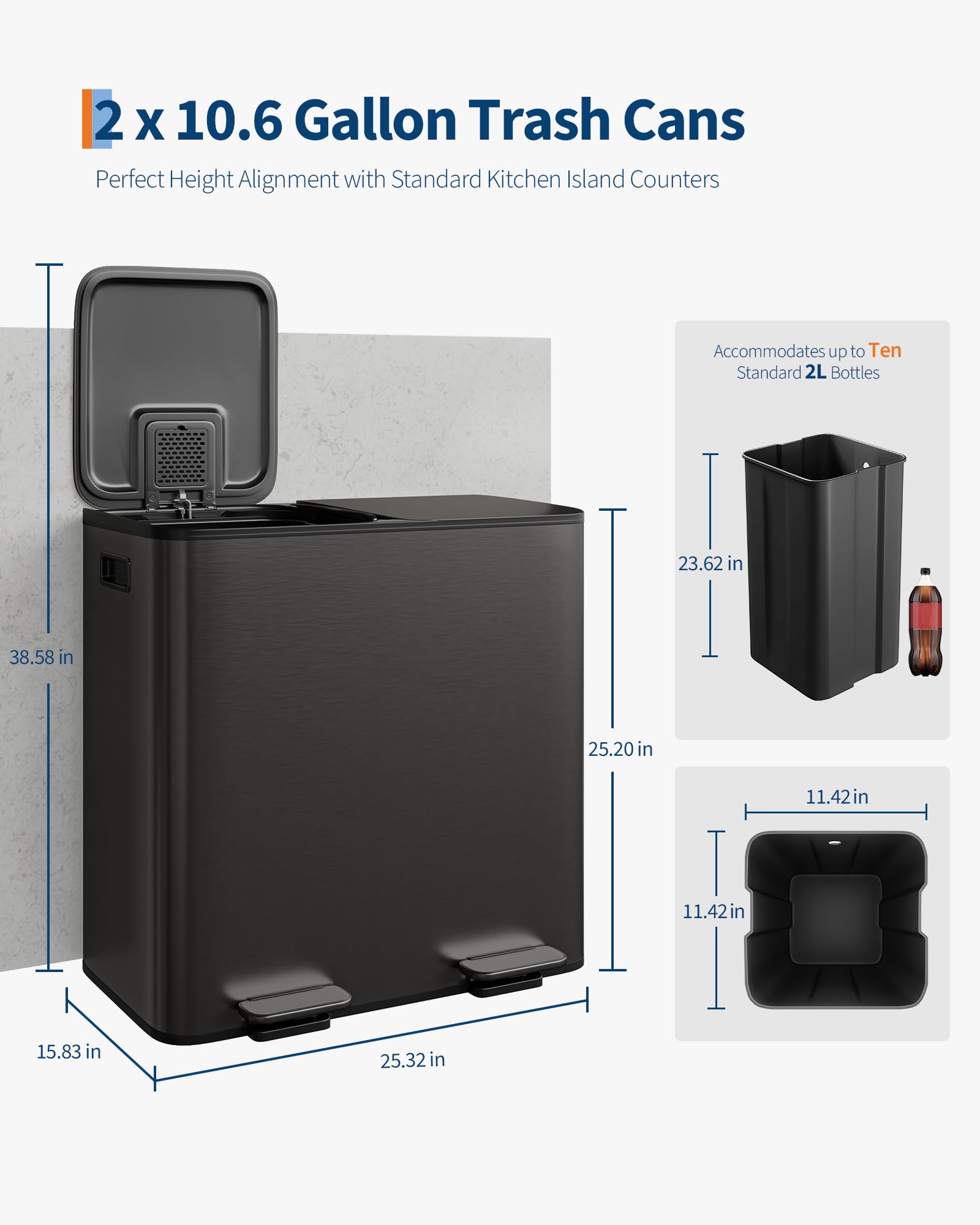 Garvee anti-slip feet stabilize the dual-bin unit