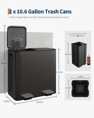 Garvee anti-slip feet stabilize the dual-bin unit