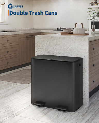 Garvee double trash can right view showing separate bins and clean lines