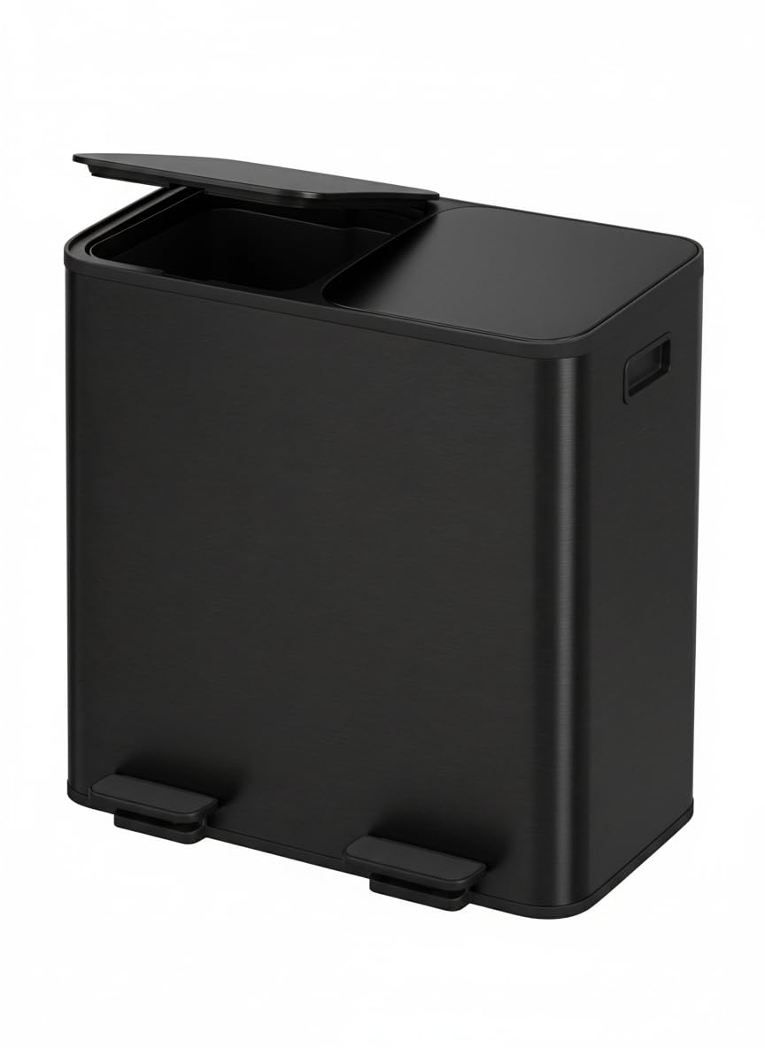 Garvee dual-compartment kitchen trash can in use for recycling