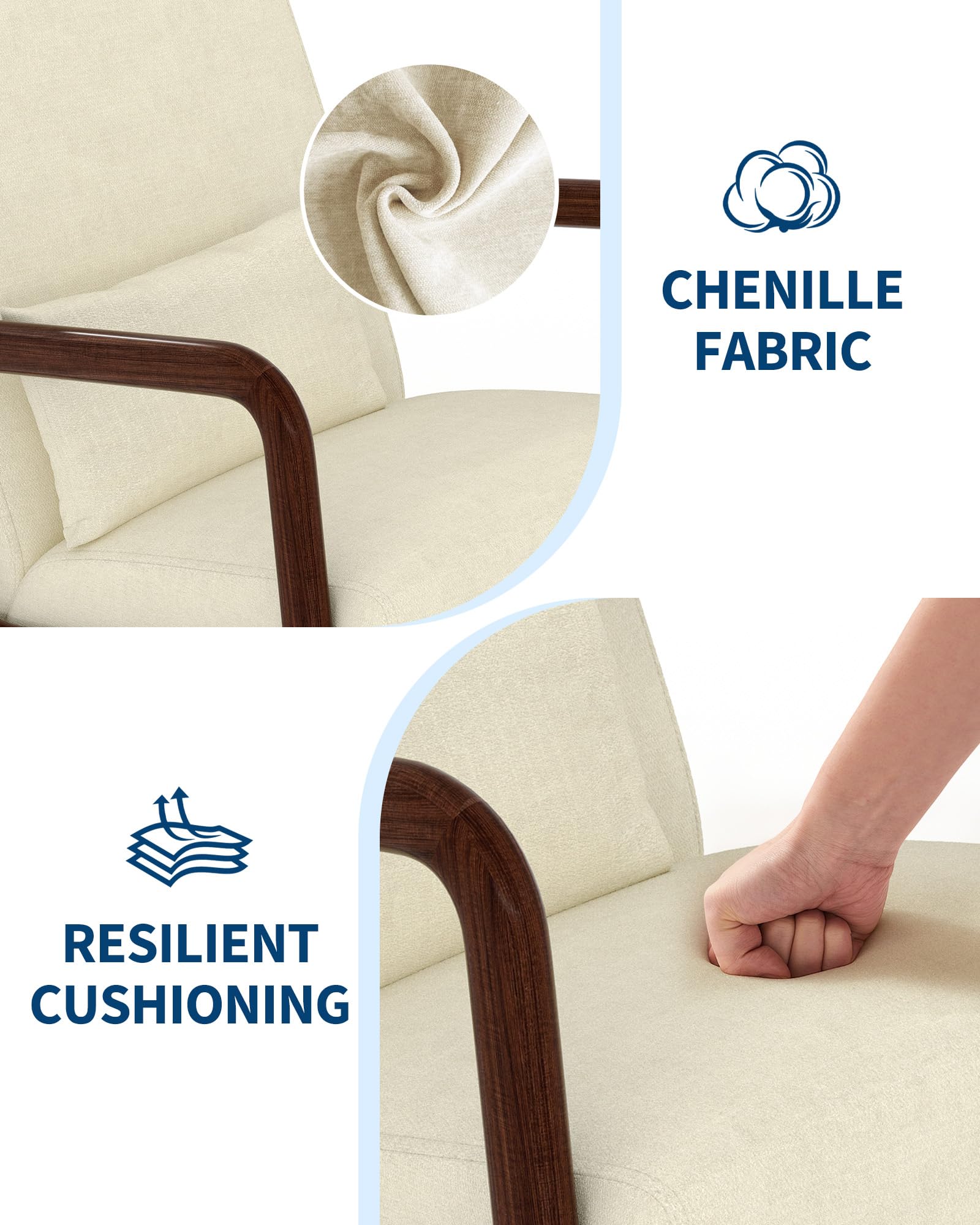 Garvee mid-century chenille accent chair side view emphasizes ergonomic design for relaxed posture