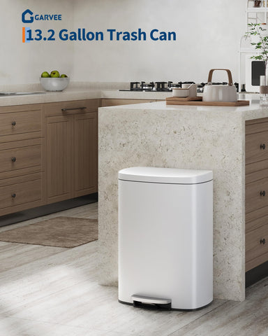 Garvee step-on trash bin enables hands-free operation for busy cooking sessions.
