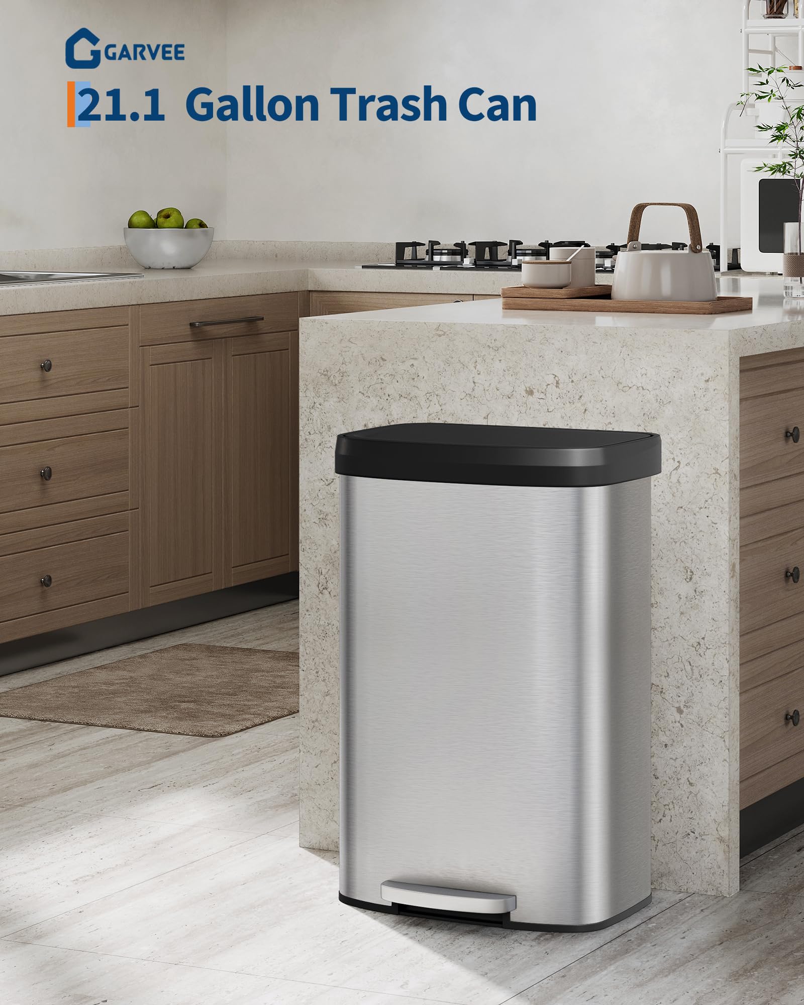 Garvee soft-close lid in action for quiet, convenient waste disposal.