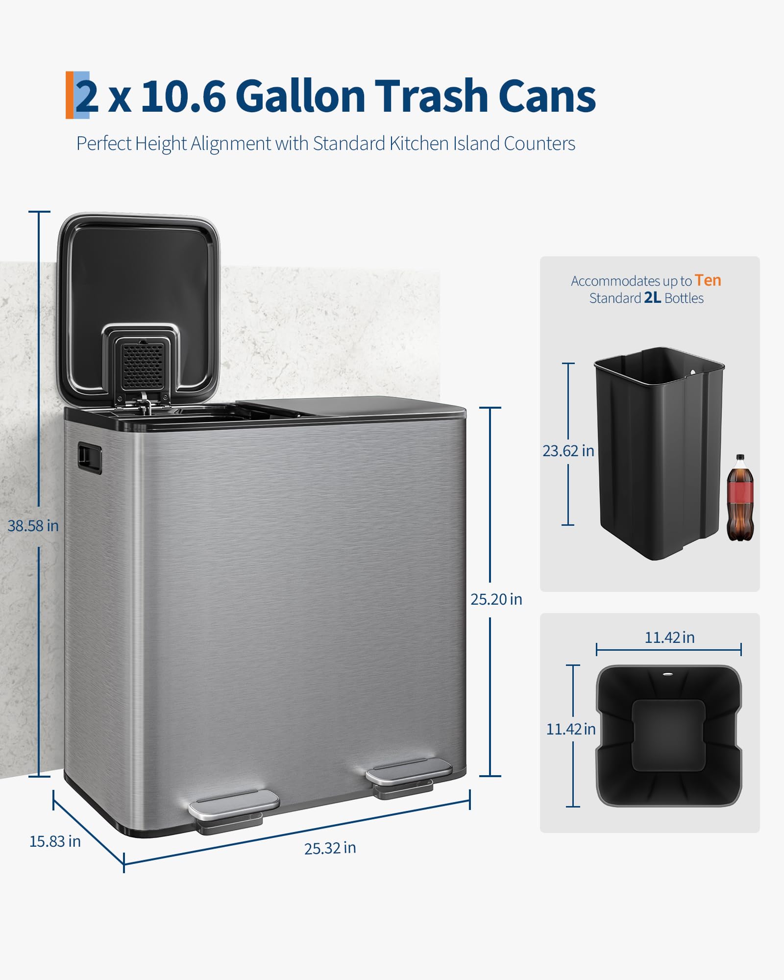 GarveeHome anti-slip feet keep the bin stable on tile or hardwood.