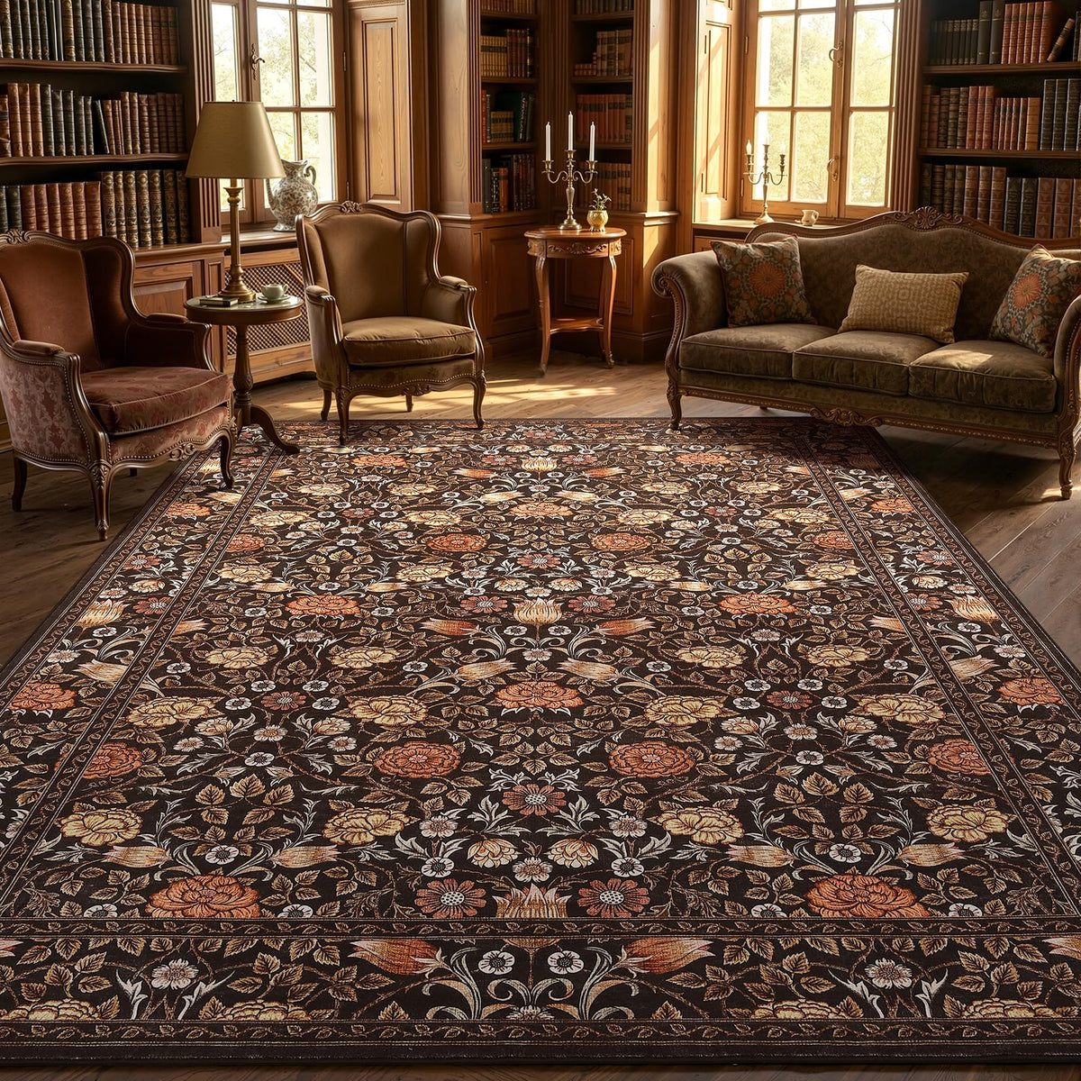 GarveeHome brown vintage floral rug pattern enhances living spaces with timeless warmth.