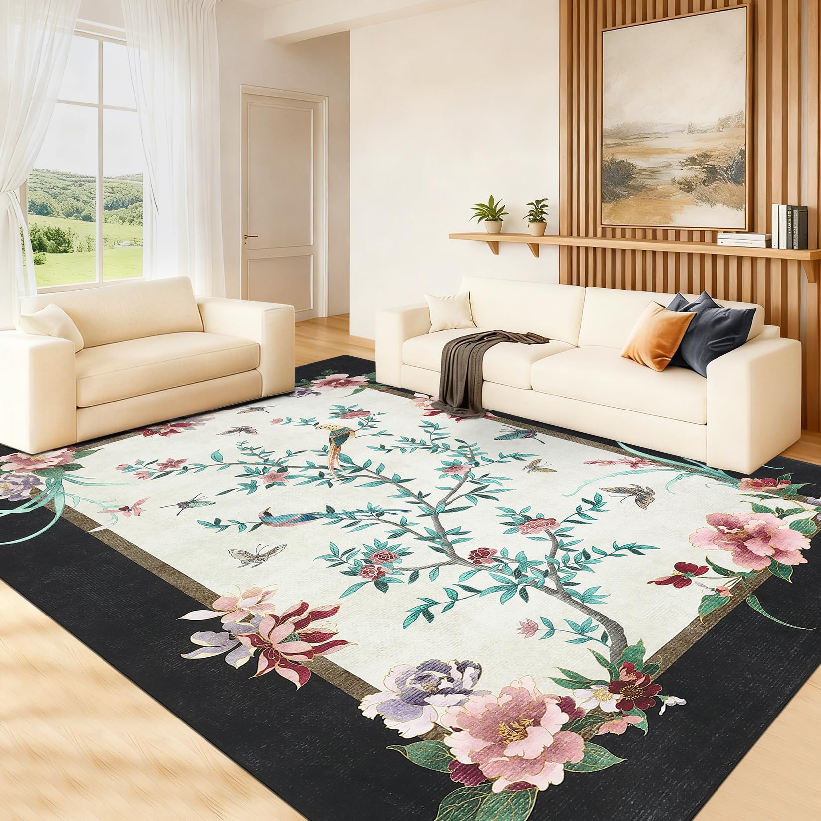 GarveeHome butterfly-birds-pattern close-up highlights vibrant colors for a decorative focal point.
