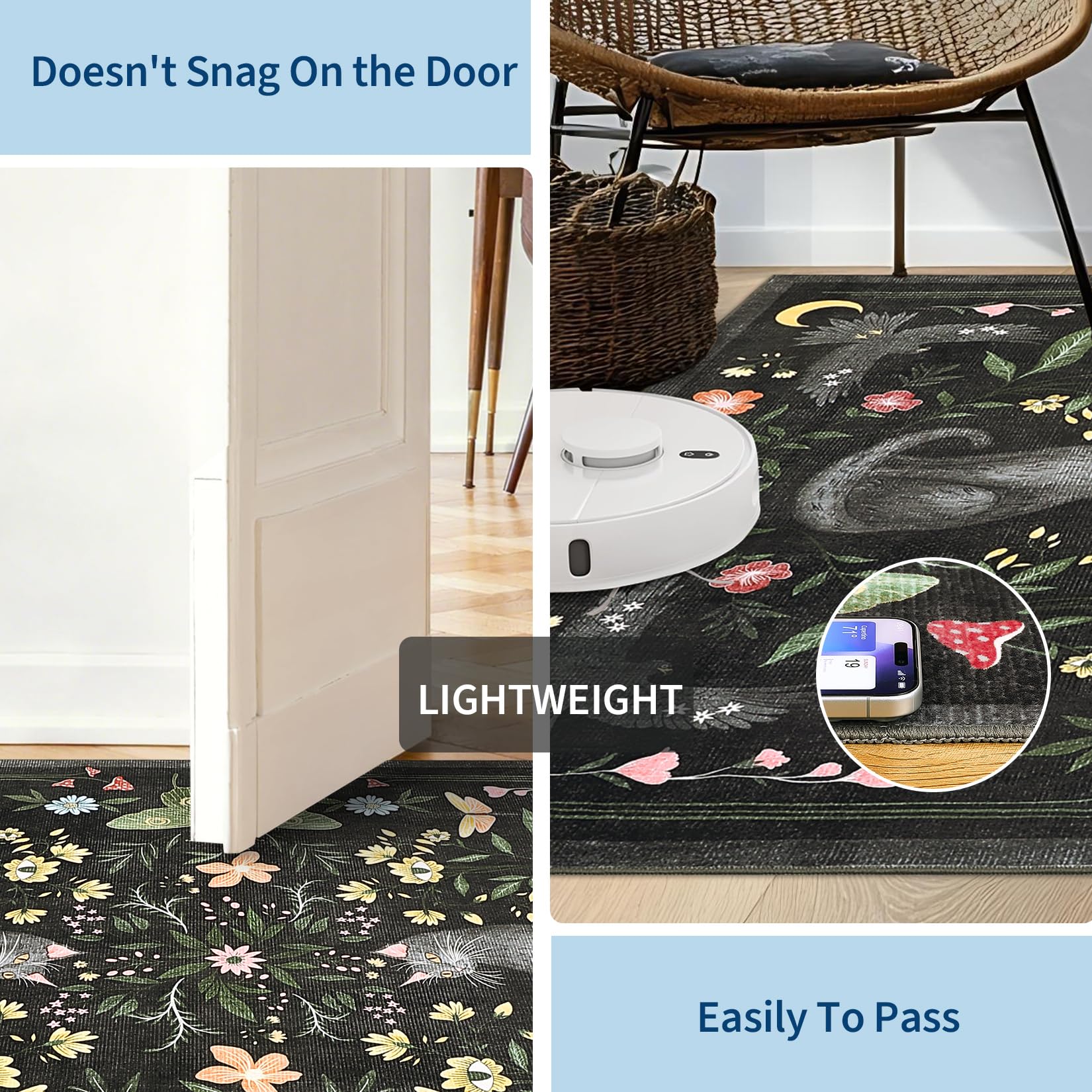GarveeHome Cat Rug on black background enhances dramatic interiors
