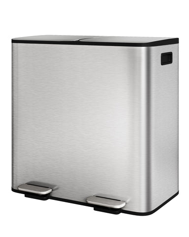GarveeHome dual-trash-bin front view with a sleek stainless steel finish for a premium kitchen look.
