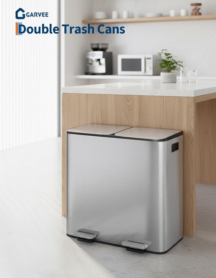 GarveeHome dual trash and recycling setup ready for easy sorting at the island.