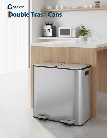 GarveeHome dual trash and recycling setup ready for easy sorting at the island.
