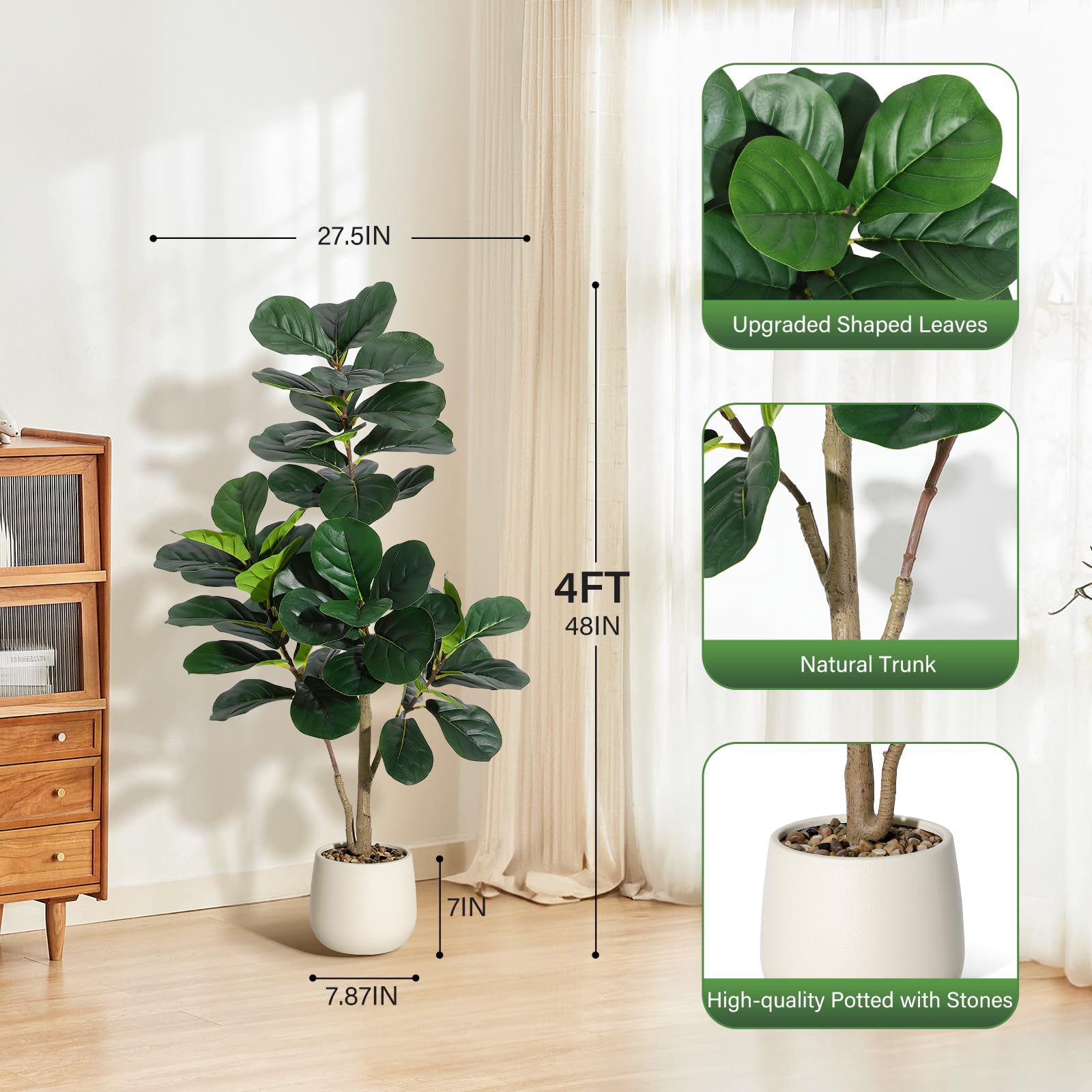 GarveeHome faux ficus lyrata leaves closeup showing realistic texture and veining