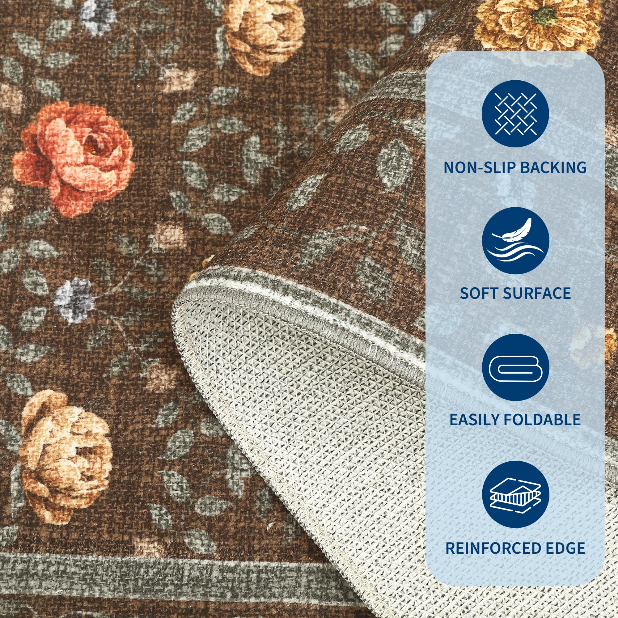 GarveeHome floral rug low-pile design eases daily maintenance and vacuuming.