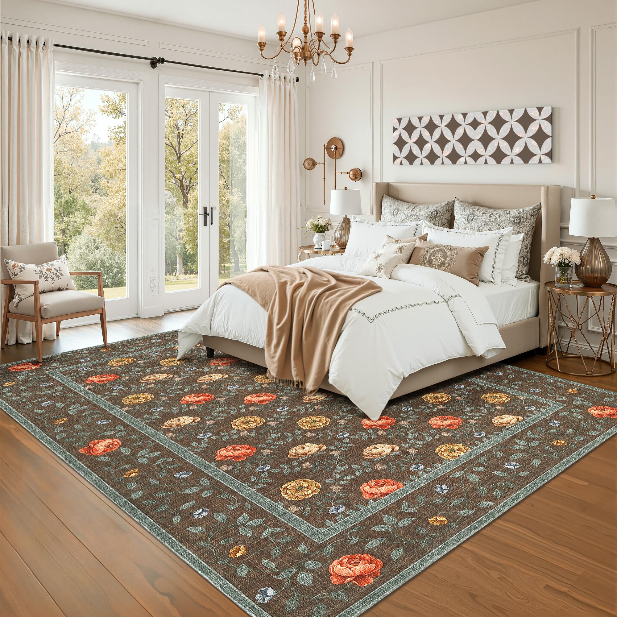 GarveeHome floral rug machine-washable feature keeps colors bright through easy cleaning.