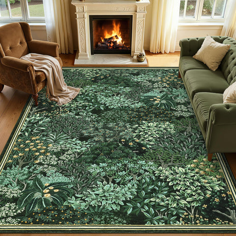 GarveeHome Forest Rugs 5x7 green washables in a living room for easy styling and cleanability.