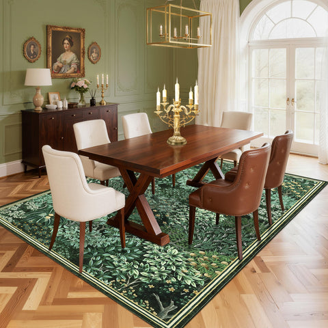 GarveeHome Forest Rugs dining-room setup blends with farmhouse style.