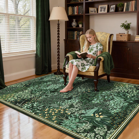 GarveeHome Forest Rugs in a living room display with tranquil woodland vibe.