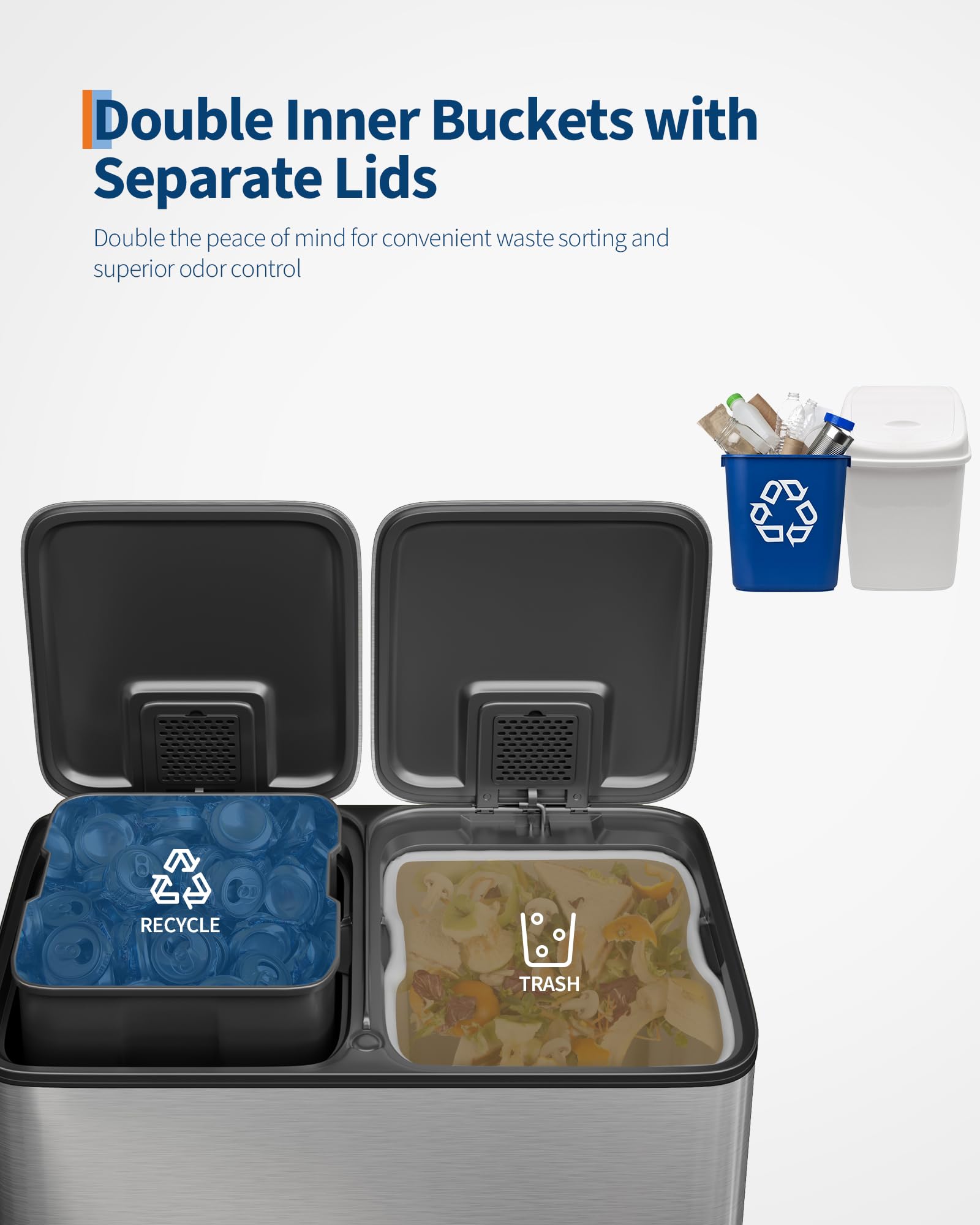 GarveeHome inner buckets show dual compartments for organized waste and recycling.