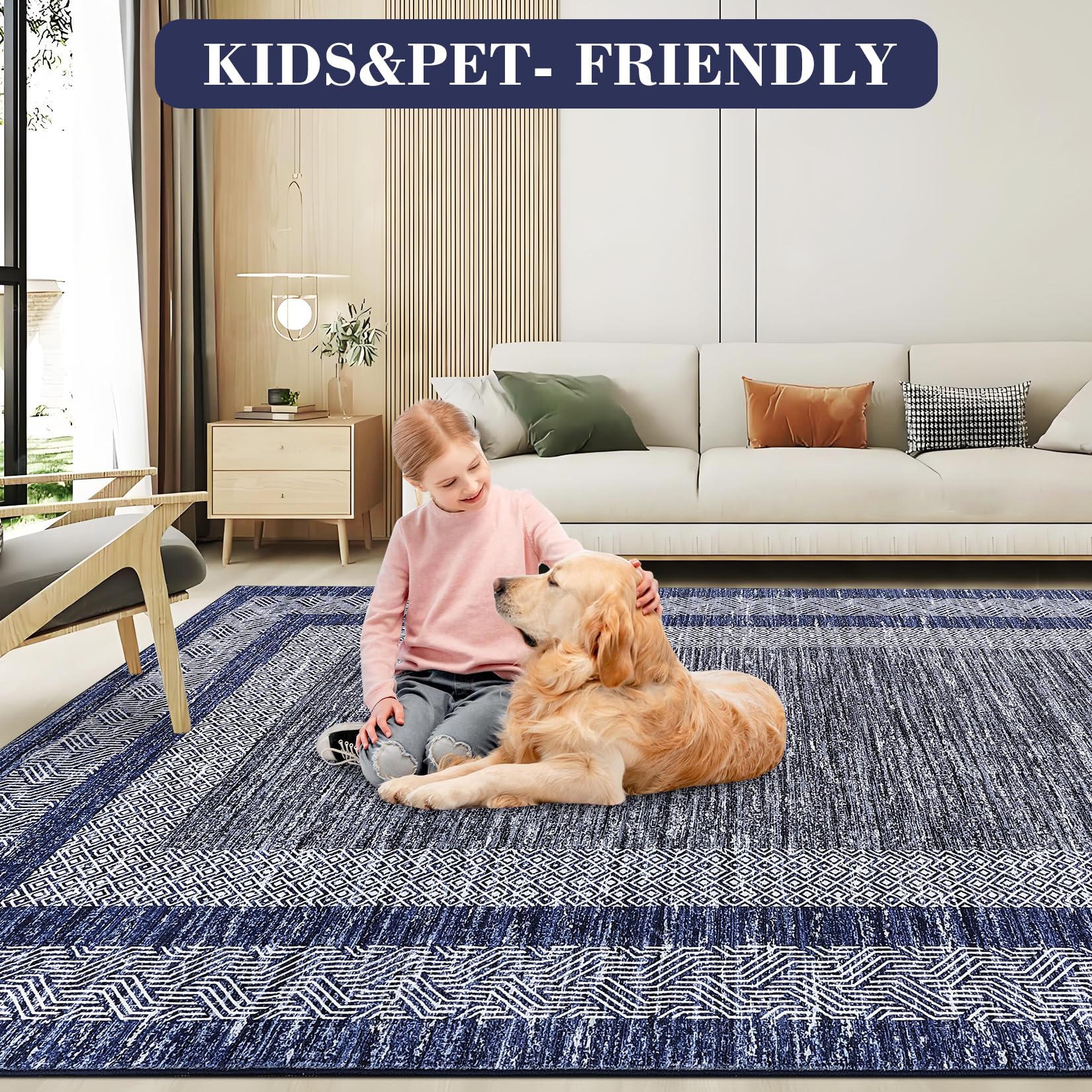 GarveeHome blue hallway runner ideal for kitchens and entryways.