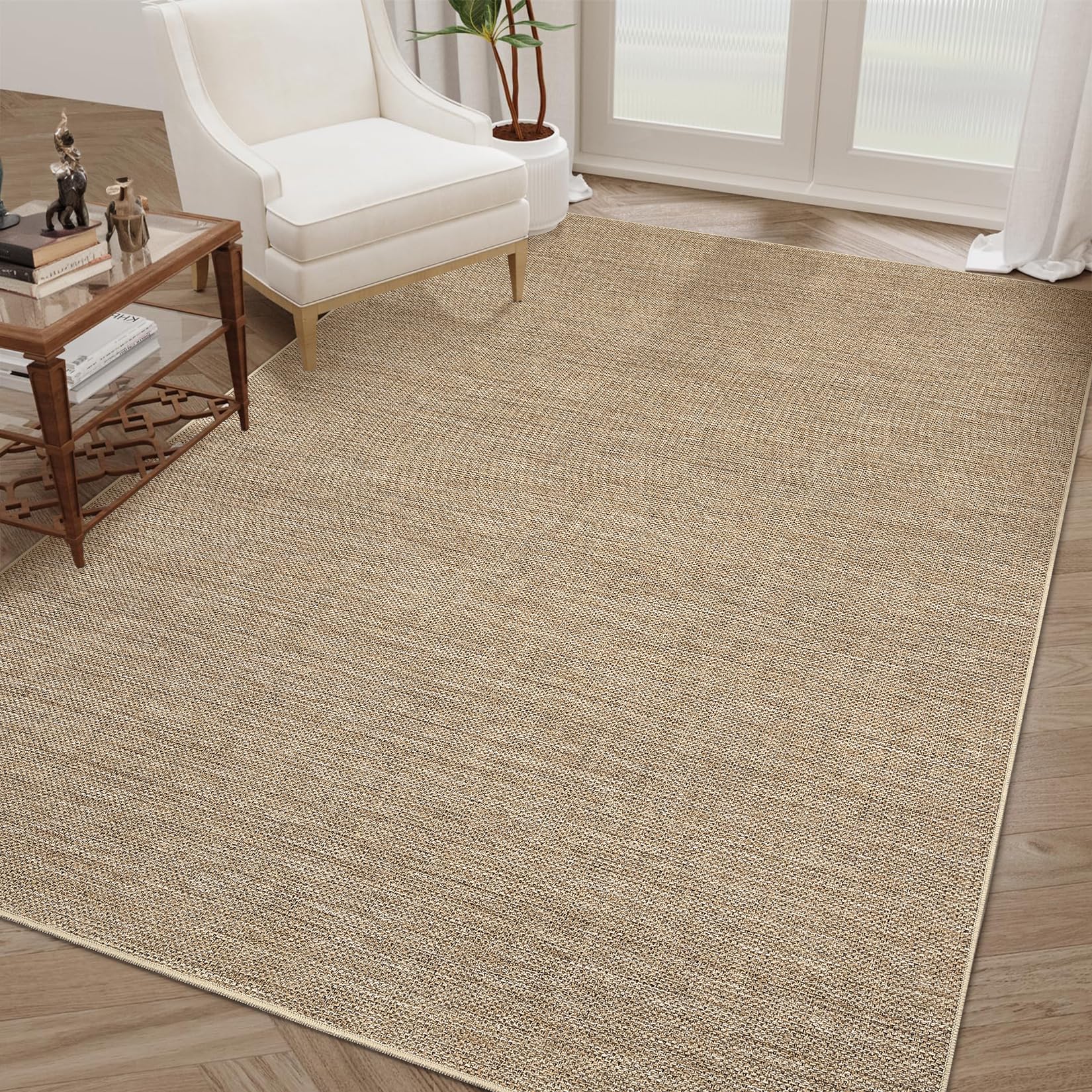 GarveeHome Outdoor Easy Jute Rug close-up texture, soft feel with durable, machine-washable fibers.