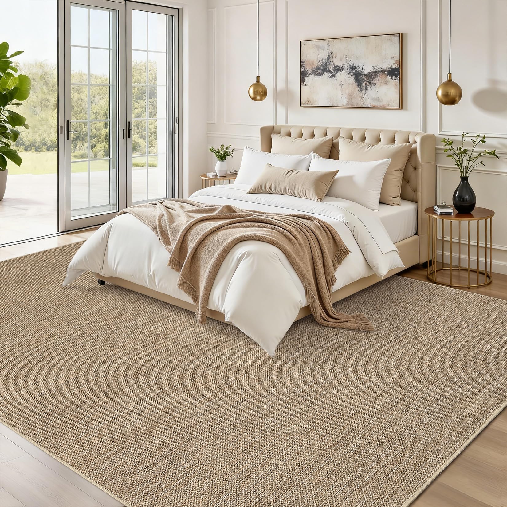 GarveeHome Outdoor Easy Jute Rug tan color option complements natural decor.