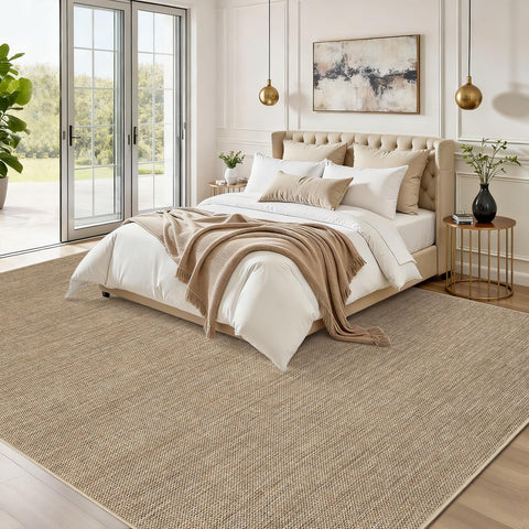 GarveeHome Outdoor Easy Jute Rug tan color option complements natural decor.