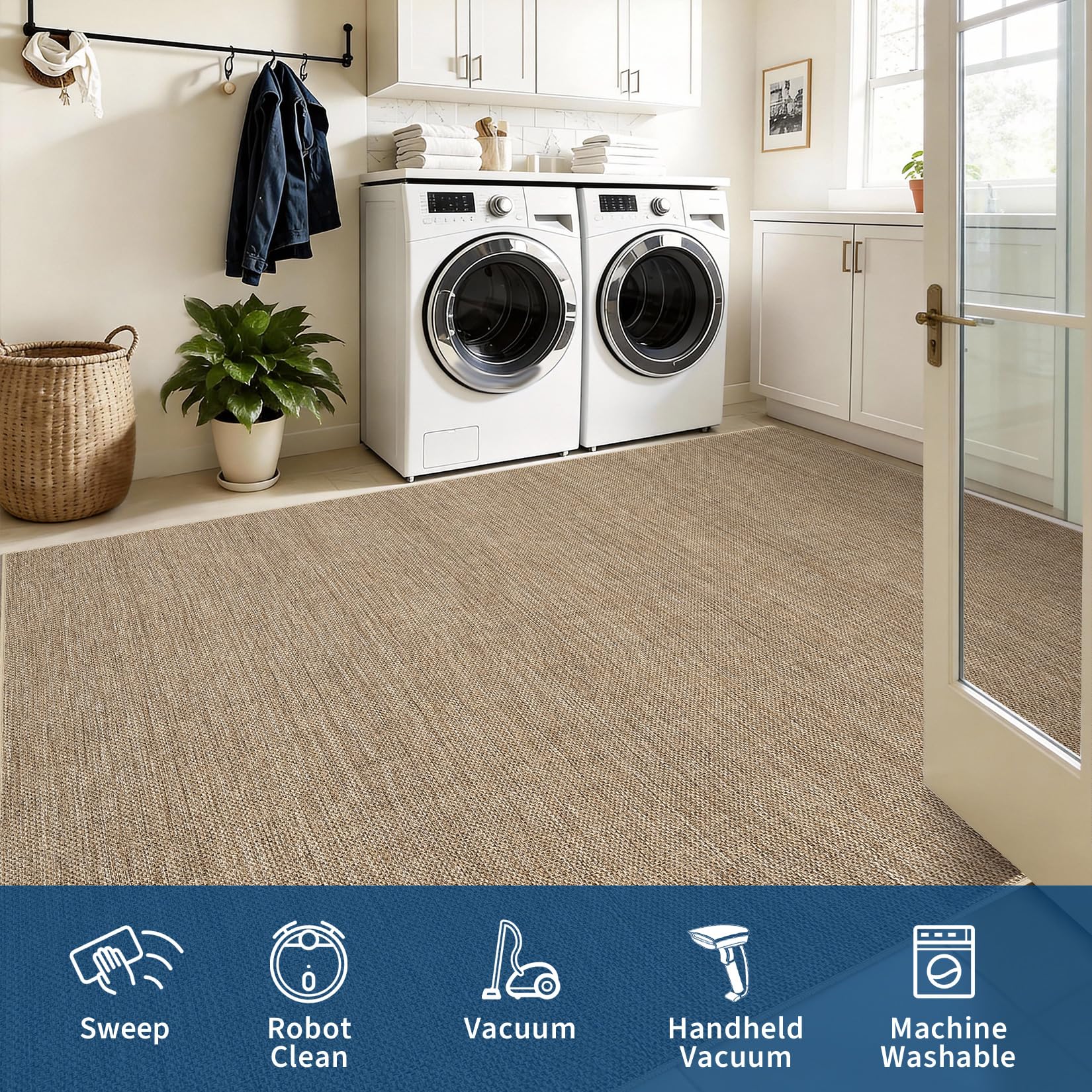 GarveeHome Outdoor Easy Jute Rug kitchen entryway placement for tidy, versatile décor.