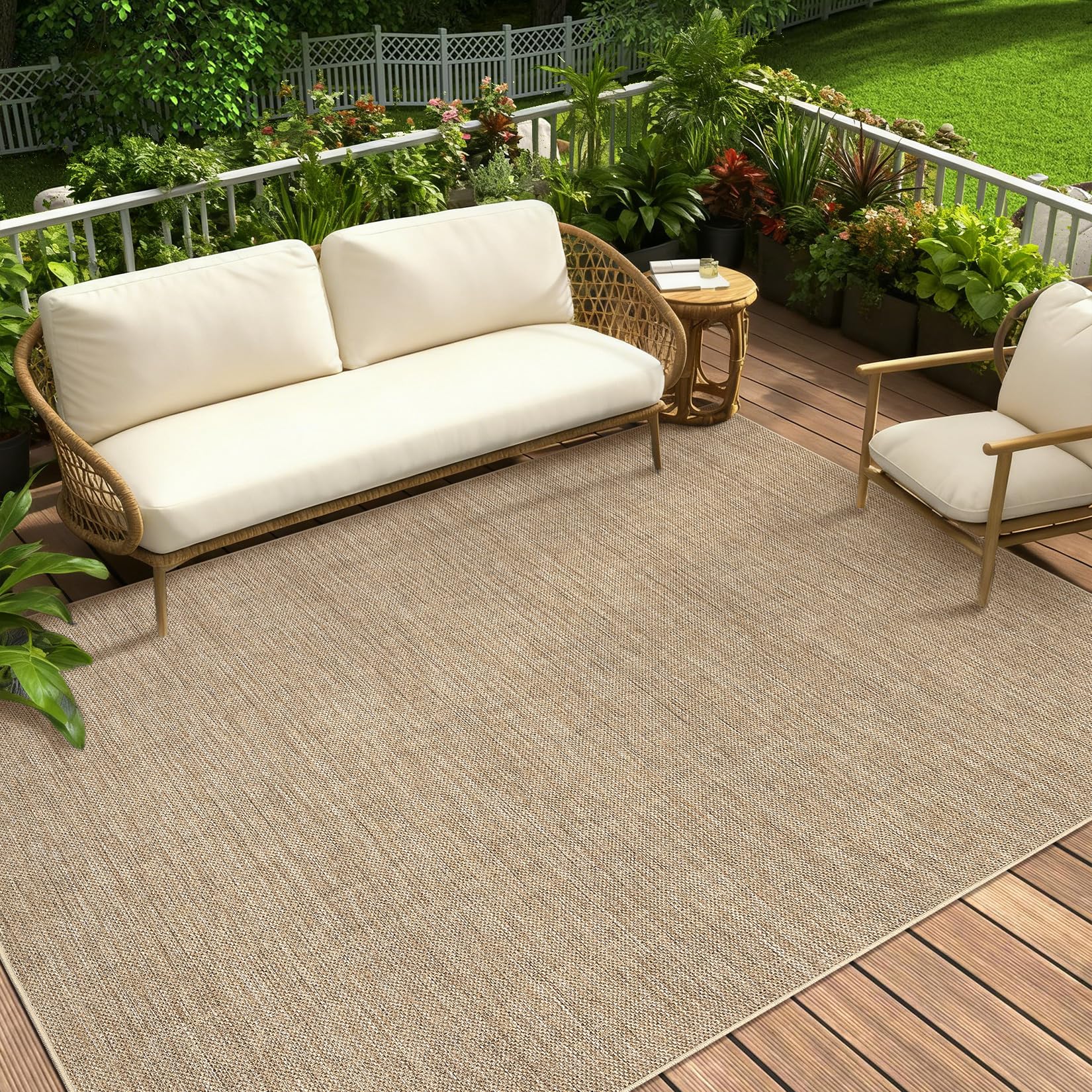 GarveeHome Outdoor Easy Jute Rug non-slip backing, stays securely in place on clean floors.