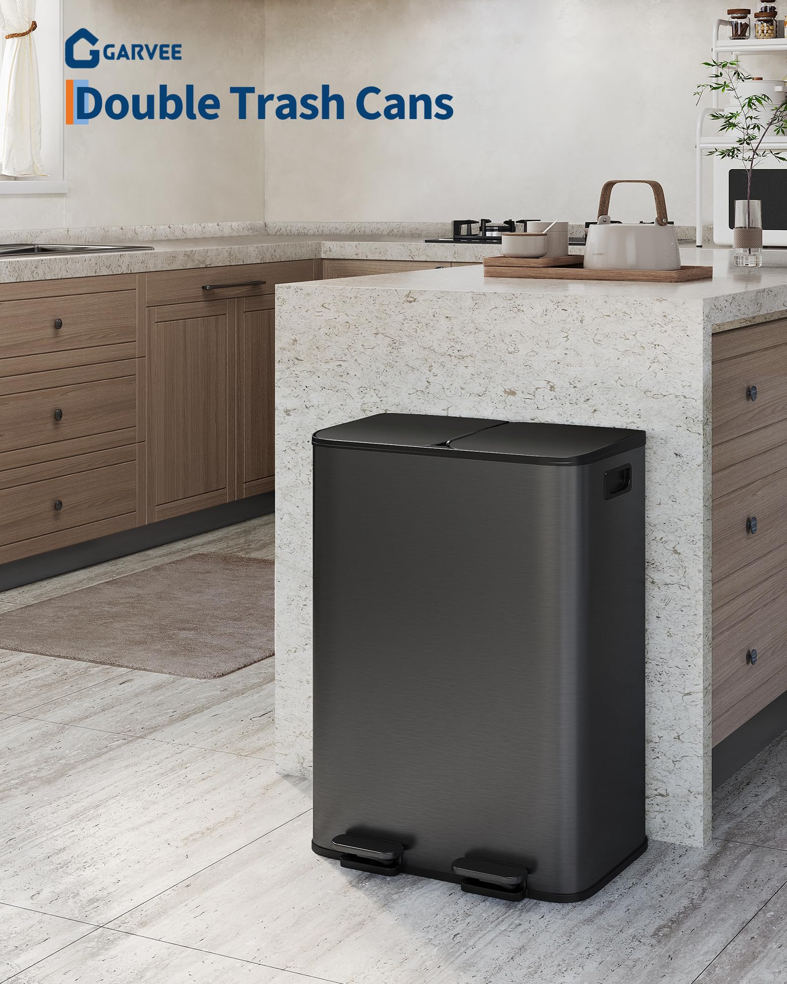 GarveeHome pedal operation close-up demonstrates hands-free waste disposal