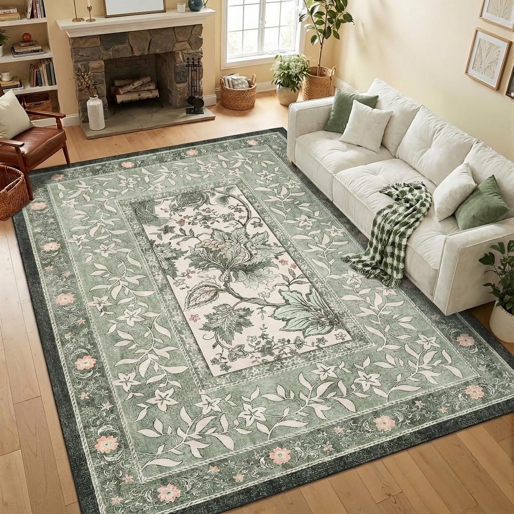 GarveeHome Provence 5x7 rug with botanical grove sage for serene living room decor