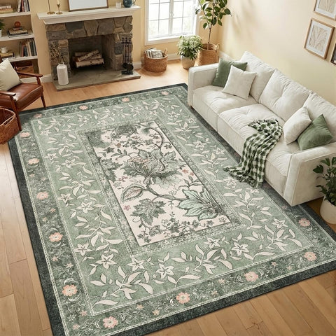 GarveeHome Provence 5x7 rug with botanical grove sage for serene living room decor