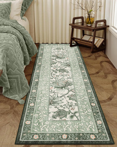 GarveeHome Sage Green 2x6 Provence rug is machine washable for easy cleanup