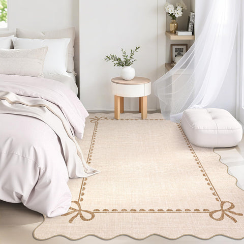 GarveeHome scalloped bow rug in beige designed for living rooms and lounges