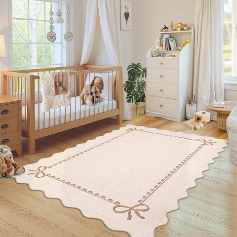 GarveeHome scalloped bow rug for nurseries and playrooms with soft underfoot feel