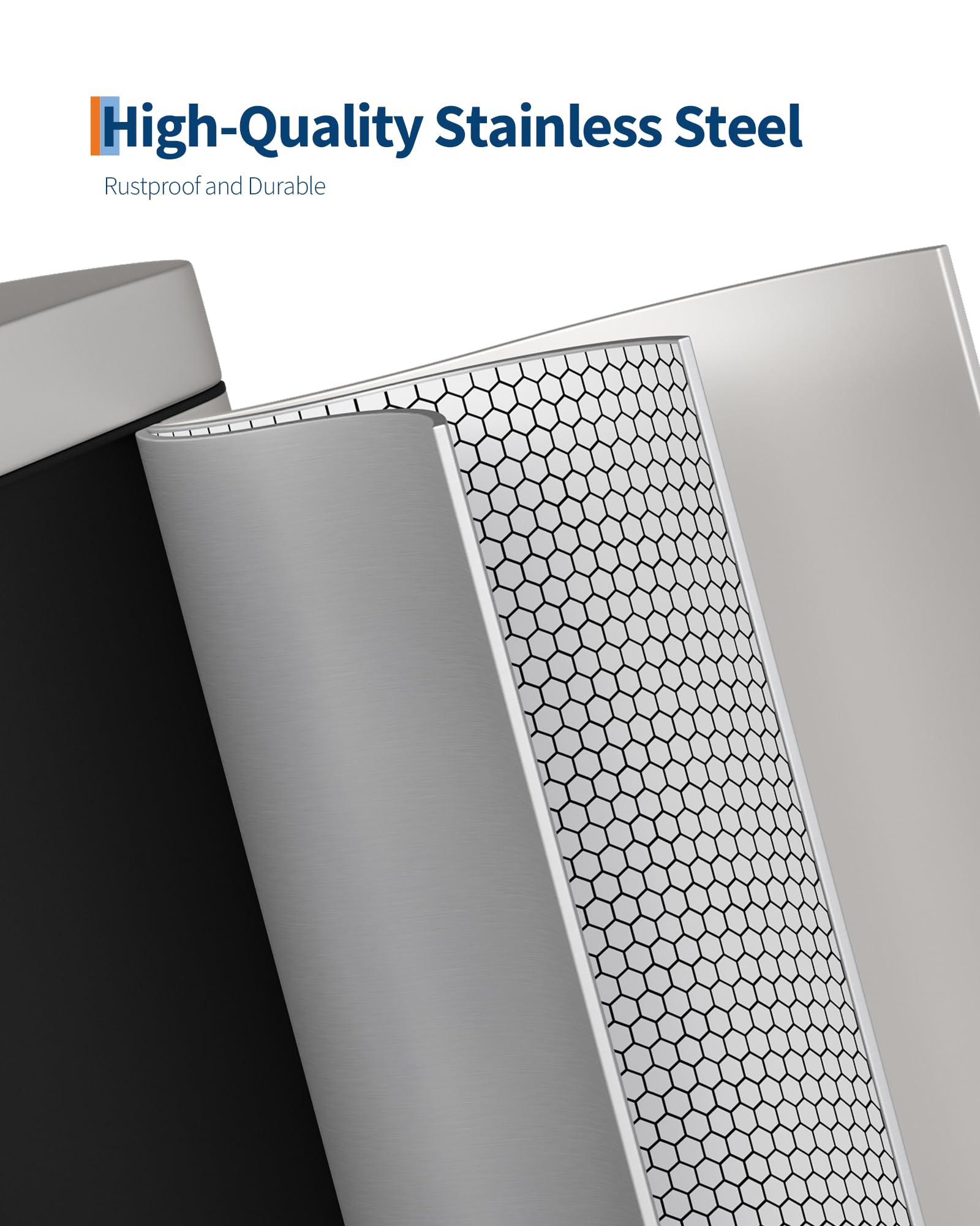 Soft-close lid opens smoothly for quiet disposal in GarveeHome trash can.