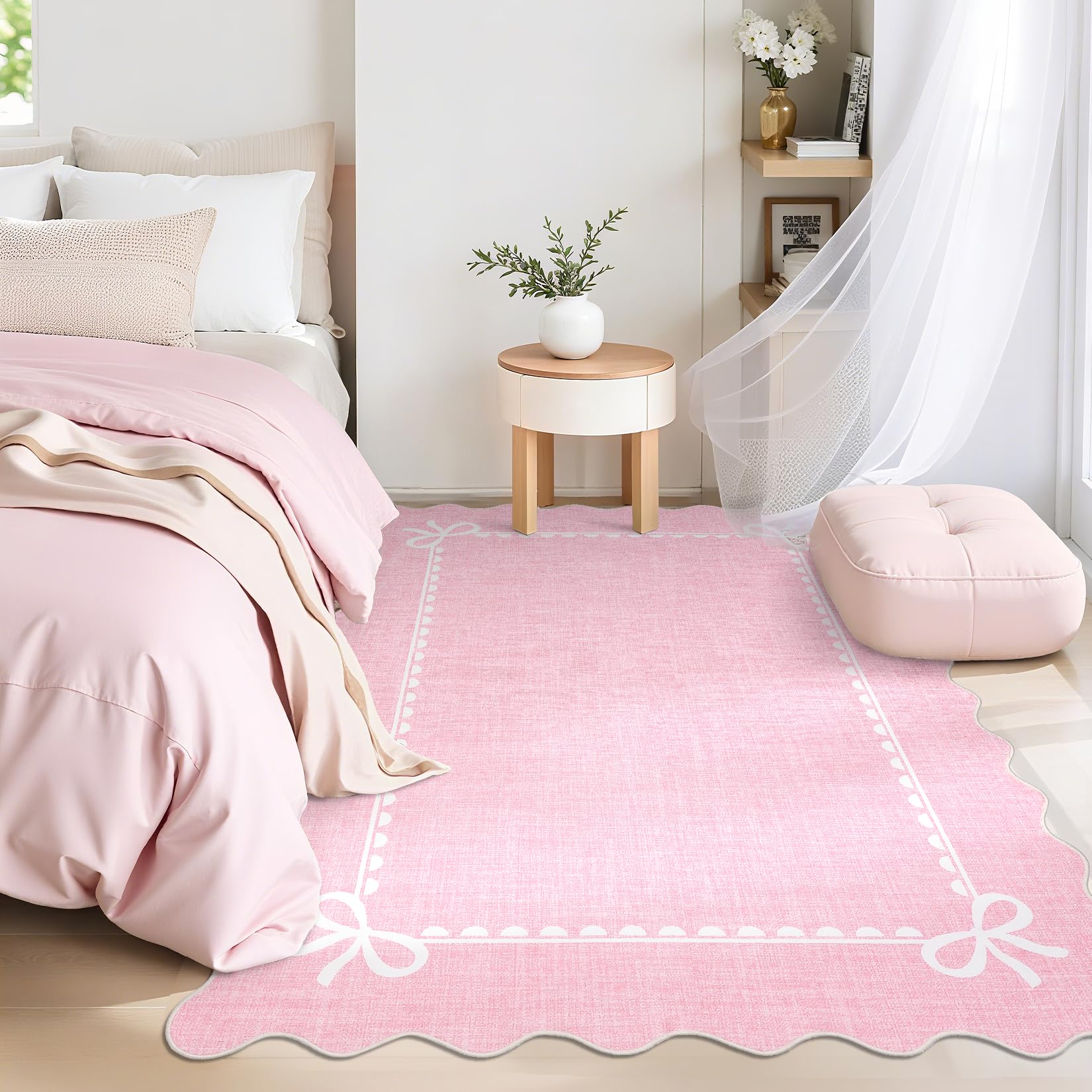 GarveeHome solid pink 5x7 rug with non-slip backing for safe, stable floors.