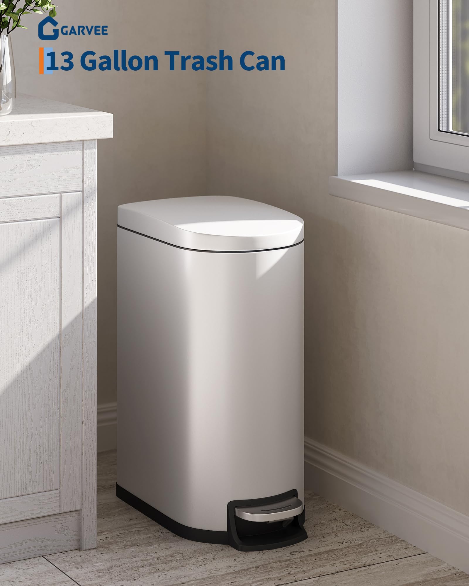 GarveeHome fingerprint-resistant stainless steel bin for easy wipe-clean maintenance.
